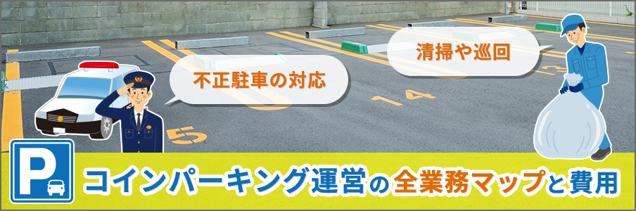 コインパーキング運営の全業務マップと費用を表すイラスト画像