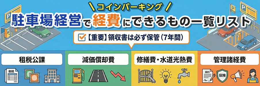 駐車場経営で経費にできるもの一覧リストを表すイラスト画像