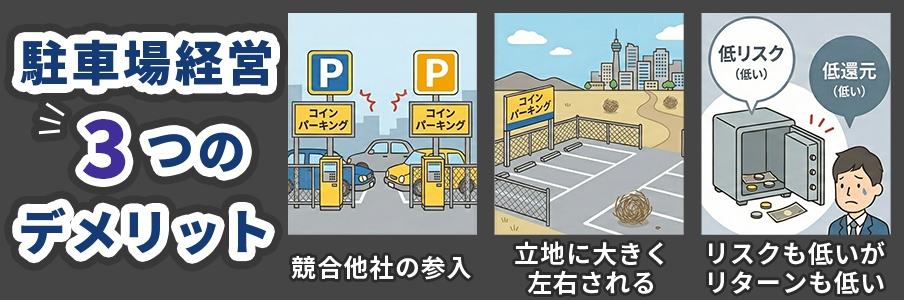 駐車場経営3つのデメリットを表すイラスト画像