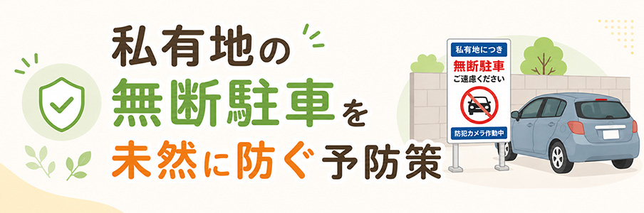私有地の無断駐車を未然に防ぐ予防策を表したイラスト画像