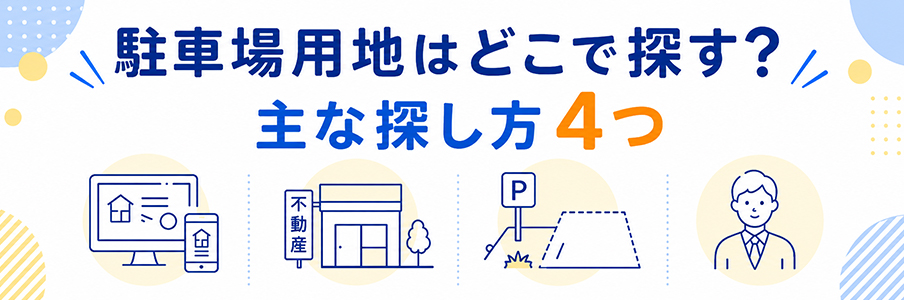 駐車場用地はどこで探す?主な探し方4つを表す画像