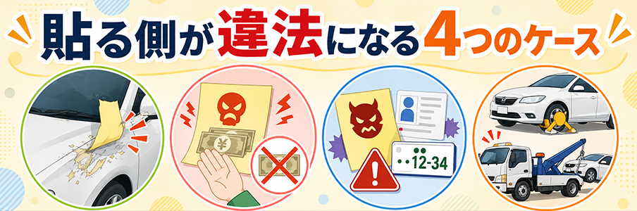 貼る側が違法になる4つのケースを表す画像
