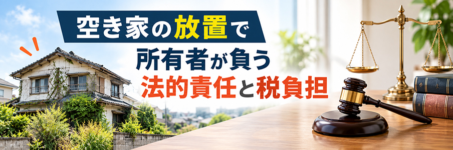 空き家の放置で所有者が負う法的責任と税負担を表す画像